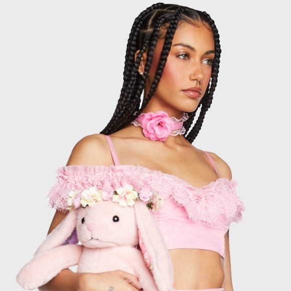 NWT Dolls Kill Sugar Thrillz A Greater Love Lace Off The Shoulder Crop Top - Picture 9 of 9